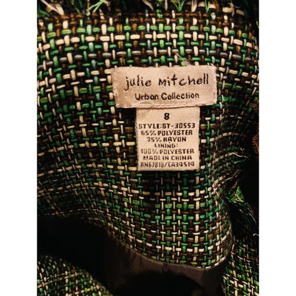 Julie Mitchell Jacket Womens Size 8 Urban Collection Green Brown Tie Raw EdgeLin - Picture 4 of 14